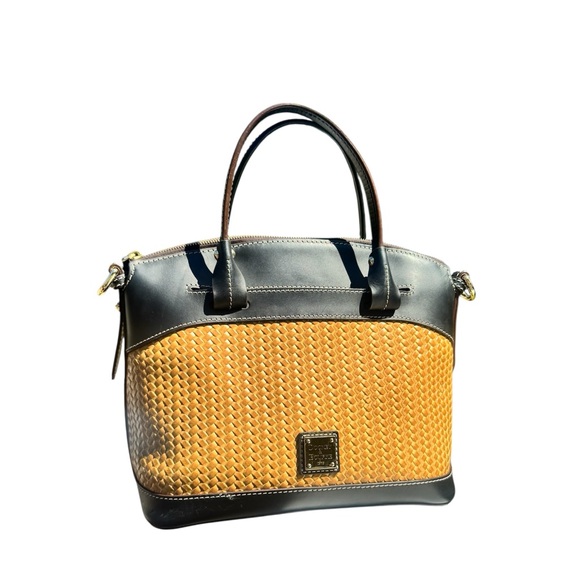 Dooney & Bourke Black and Tan Beacon Woven Domed Satchel - Picture 1 of 6